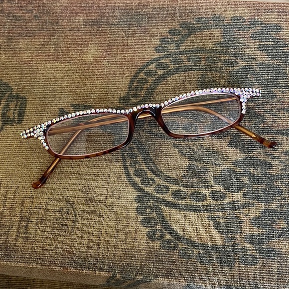 NWT Brown Tortoise Frames With Tiny AB Crystals Bling Reader Glasses 1.00 & Case - Picture 3 of 12